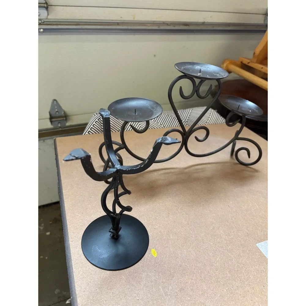 Wrought Iron Table Top Pillar Candle Holders, Set Of 4 Pieces